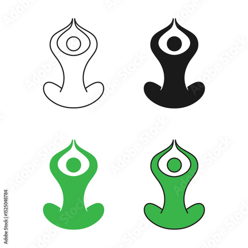 yoga pose silhouettes icon set featuring meditating human figures in a seated lotus position Perfect for wellness fitness spa and meditation related graphical project