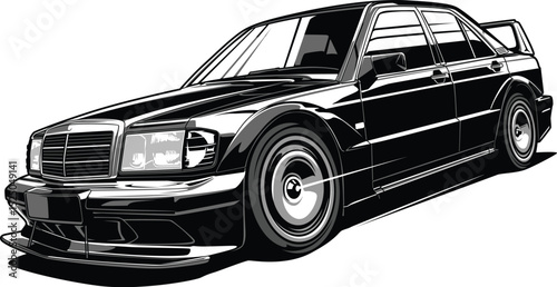 Black and white classical car vector illustration 