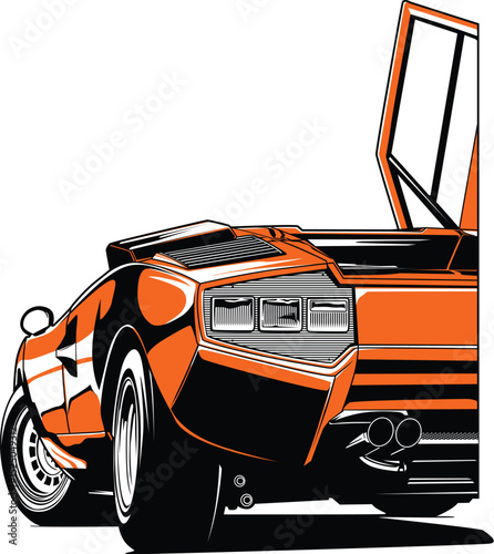Orange sport car showing open door vector illustration 