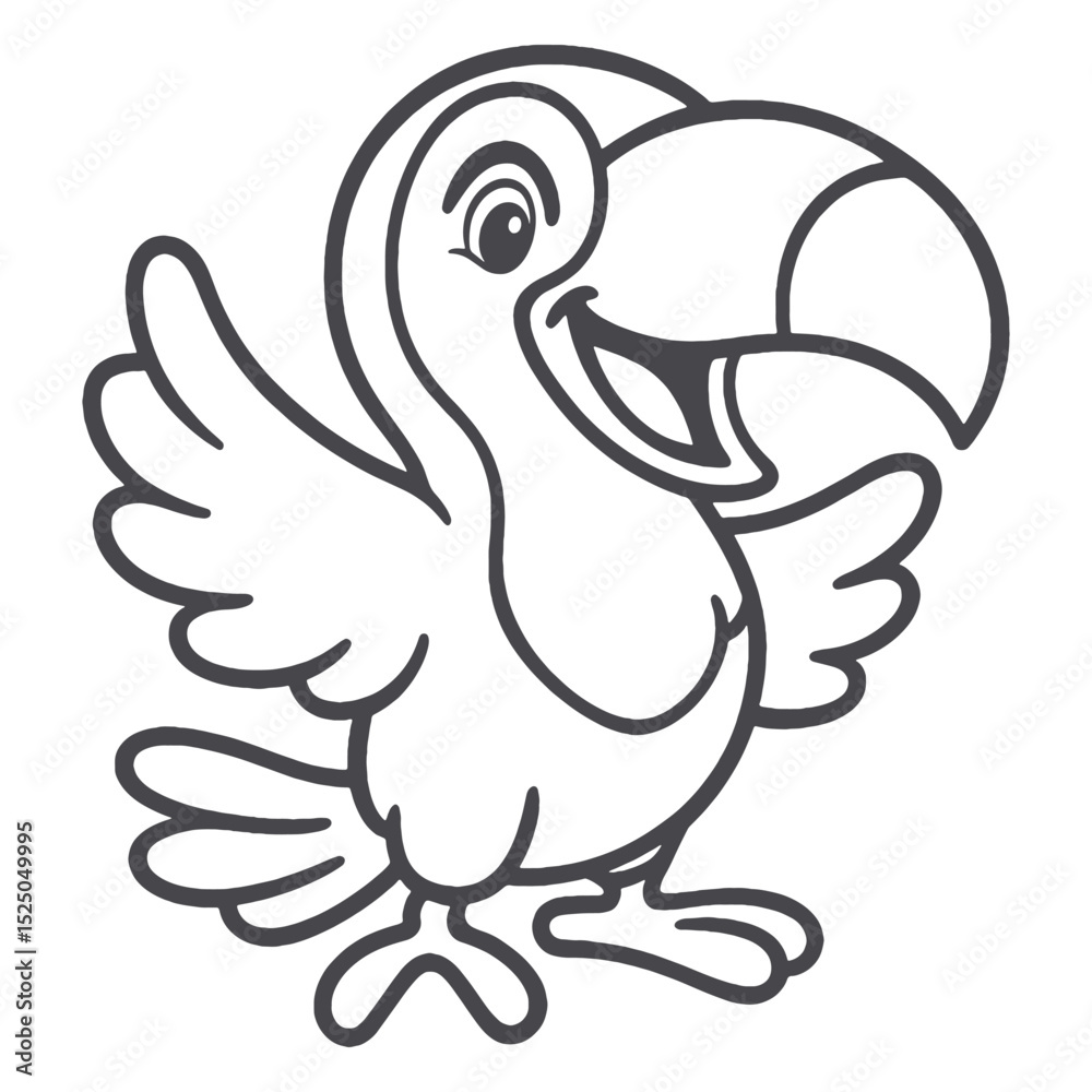Fototapeta premium Cute Cartoon Toucan Outline Smiling Bird vector Line Art for Coloring Book
