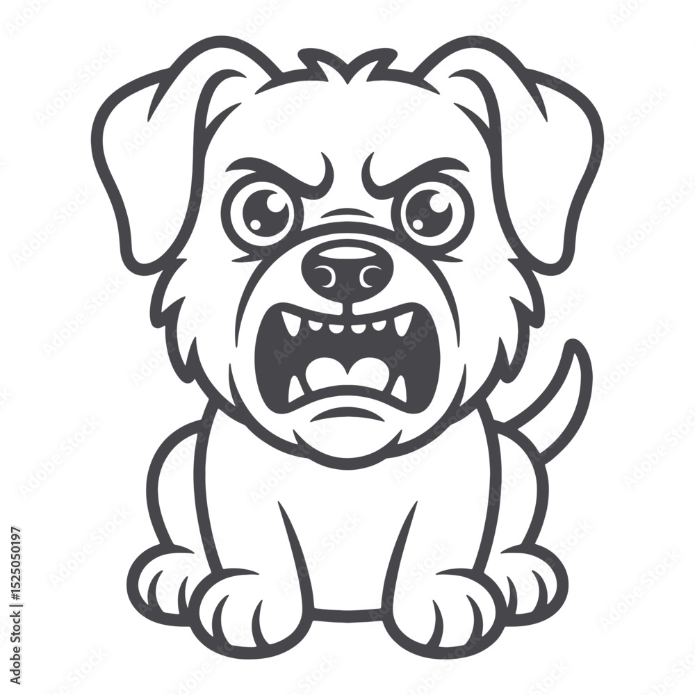 Obraz premium Angry Cartoon Dog Outline Aggressive Bulldog vector Line Art for Coloring Book
