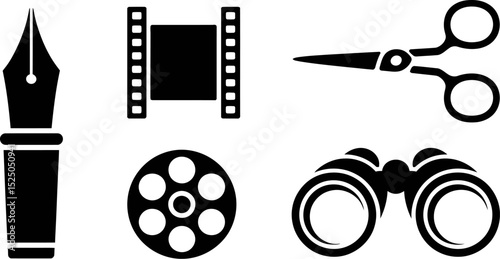 Film making tools vector illustration writing editing watching movie creation icons drawing illustration editable stock vector illustration