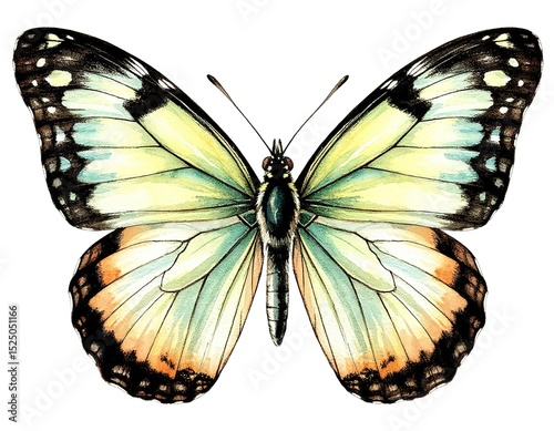 Cabbage butterfly. Watercolor illustration on white background.