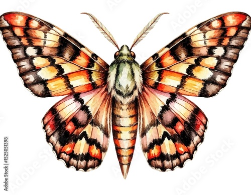 moth butterfly. Watercolor illustration on white background.