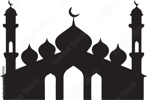 mosque silhouette, Islamic architecture vector, mosque clipart, mosque dome outline, religious building image, minaret silhouette, Islamic worship place, mosque structure art,