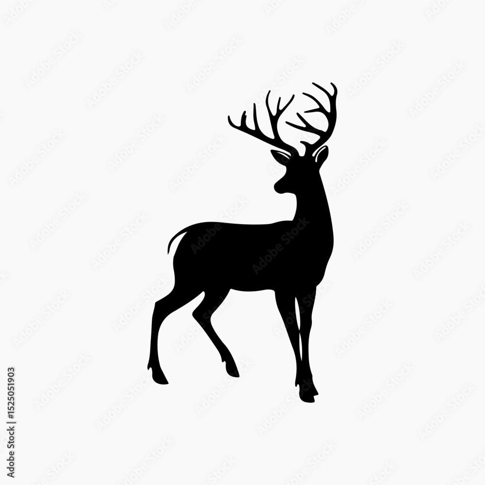 Obraz premium Deer animal black and white 3d silhouette illustration.