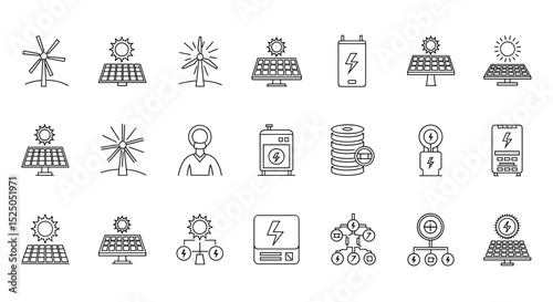 A Set of Minimalist Icons Exploring Renewable Energy Resources and Related Concepts
