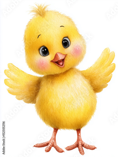 hand-drawn watercolor illustration of cute cartoon chick or pullet, ,watercolor of animal on white paper