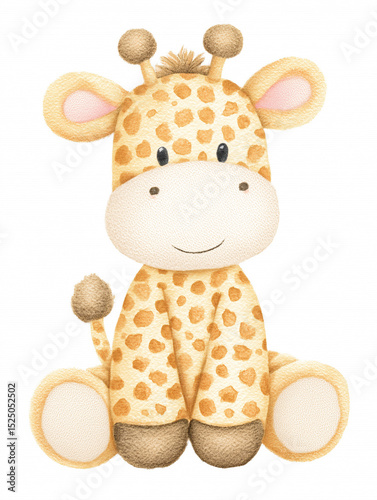 hand-drawn watercolor illustration of cute cartoon giraffe,watercolor of animal on white paper