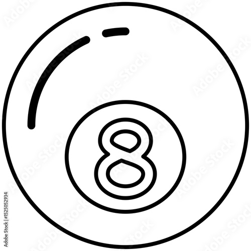 black eight ball for pool or cue game outline icon