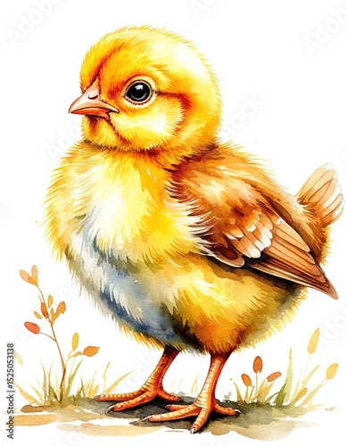 cute little chick watercolor illustration. template card, print.