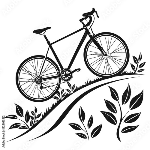 Bicycle silhouette rolling hillside nature scene