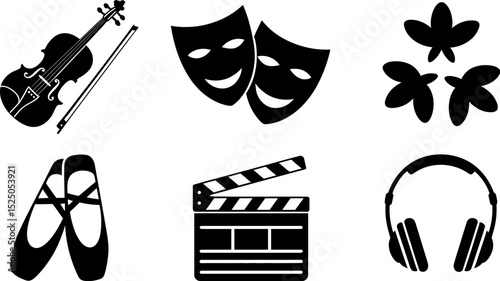 Arts and entertainment icons vector illustration of music dance theater film and audio elements design 100 editable stock vector illustration