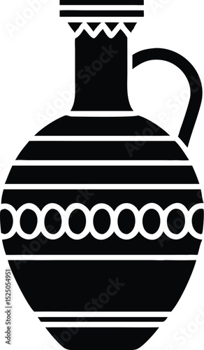 Black and White Illustration of an Ornate Ancient Jug or Vase with Handle