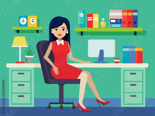 Colorful flat illustration of young woman and doctor consulting in pharmacy setting