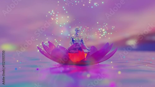 looped 3d animation of a demiurge meditating in a lotus