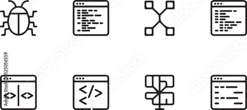 Outline Icon Set – Code, Bug, Git, and Terminal | Minimal Line Icons for Programming, Debugging & Dev Tools
