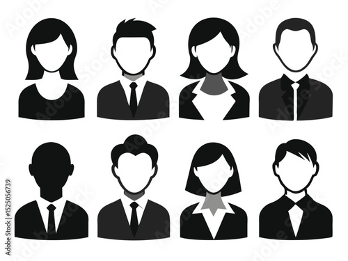 Set of Faceless Business Avatars Male and Female Professionals in Suits and Dresses