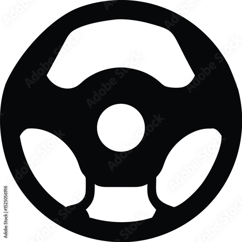 Black and White Minimalist Illustration of Vehicle Steering Wheel Element Design