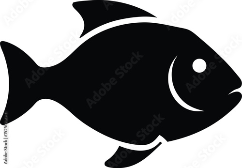 Simple Black Silhouette of a Fish with Dorsal, Pectoral, and Caudal Fins