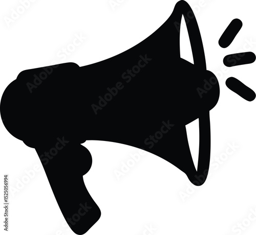 Solid Black Megaphone Icon Loud Announcement, Public Address, and Sound Amplification Communication