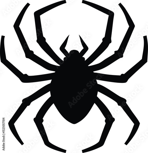 Stylized Black Spider with Eight Legs and White Body Design Illustration