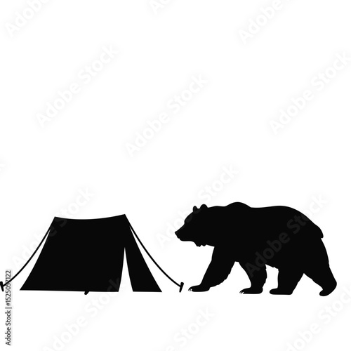Bear silhouette approaching camping tent wilderness