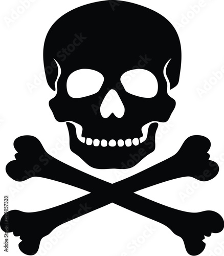 Black Skull and Crossbones Silhouette Classic Symbol of Danger, Death, and Piracy in