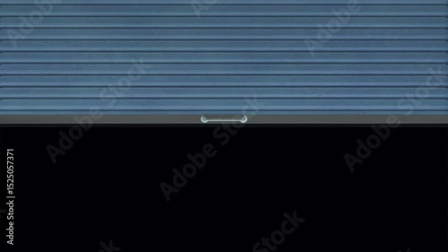 Blue industrial storage door closed flat view.
Animation of blue metal roller shutter door in an industrial or commercial setting with alpha mask included.