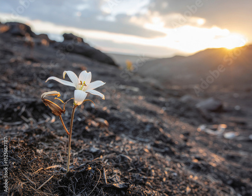 Destructed post apocalyptic nature with an unknown mutated flower