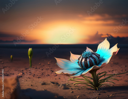 Destructed post apocalyptic nature with an unknown mutated flower