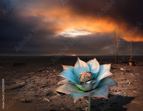 Destructed post apocalyptic nature with an unknown mutated flower