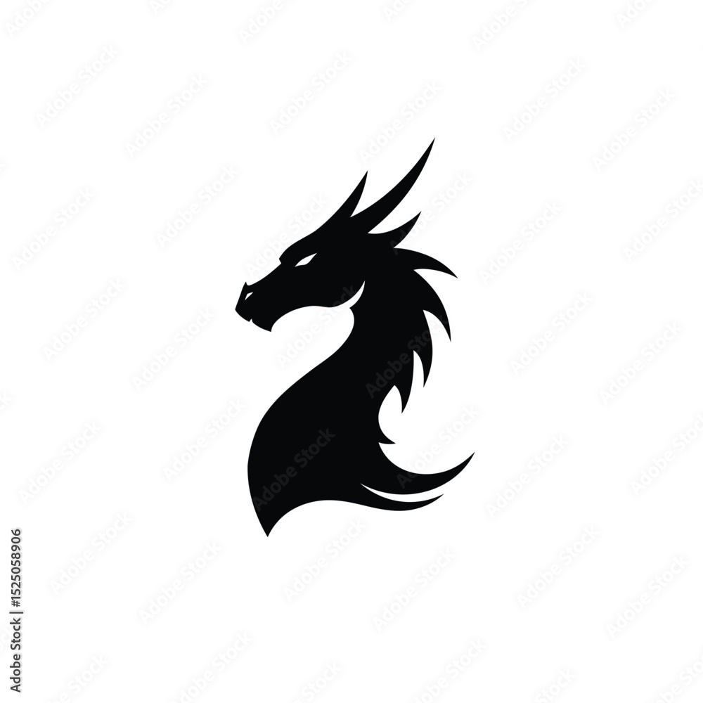 Fototapeta premium Majestic black dragon head silhouette logo design