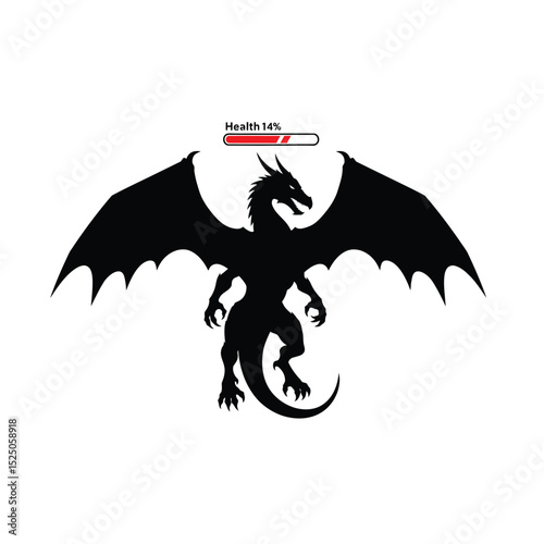 Black dragon silhouette low health game asset
