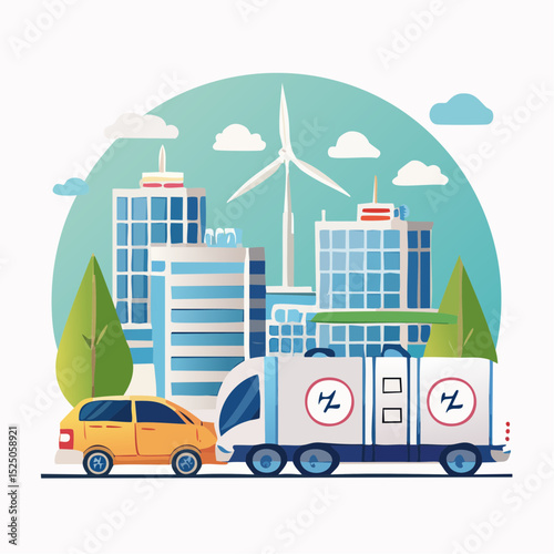 Hydrogen-Powered Truck in Eco Smart City – Green Energy Transport Concept