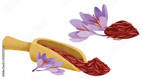 Saffron Flower and Threads Stigma Spice Illustration