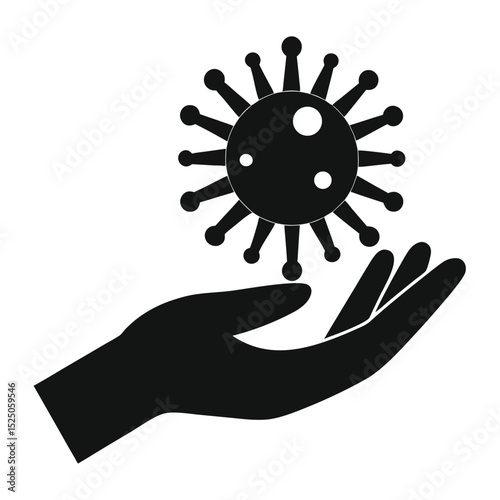 Silhouette of Hand Holding Coronavirus Particle Illustration, Representing Healthcare or Risk Management