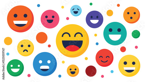 Colorful Cartoon Emoji Faces with Various Emotions and Expressions on White Background Illustration