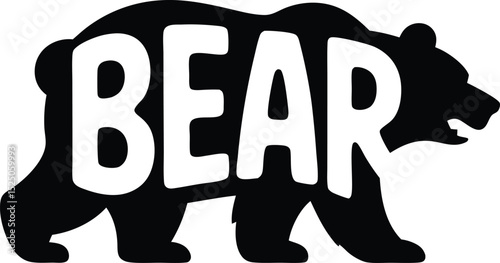Bear with bold typography spelling out the word "BEAR"
