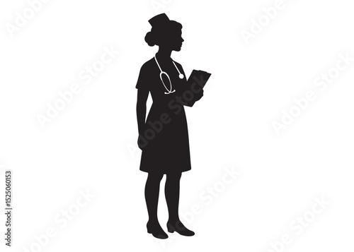 woman nurse logo silhouette vector, female nurse logo icon silhouette, silhouette of a female nurse logo vector illustration, dedicated nurse silhouette vector logo on white background
