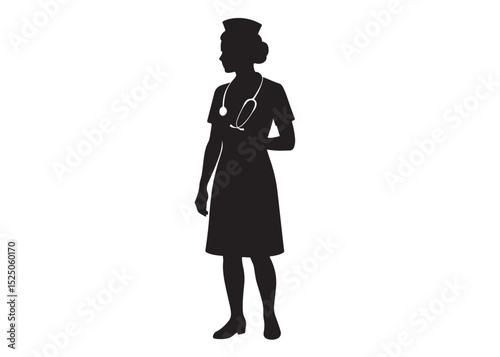 woman nurse logo silhouette vector, female nurse logo icon silhouette, silhouette of a female nurse logo vector illustration, dedicated nurse silhouette vector logo on white background