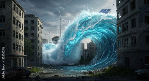 Destructive deluge engulfs urban ruins