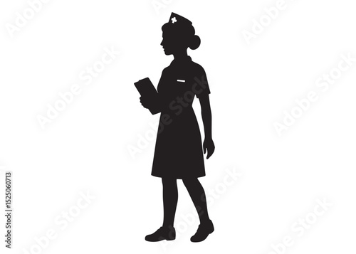 woman nurse logo silhouette vector, female nurse logo icon silhouette, silhouette of a female nurse logo vector illustration, dedicated nurse silhouette vector logo on white background