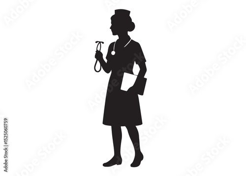 woman nurse logo silhouette vector, female nurse logo icon silhouette, silhouette of a female nurse logo vector illustration, dedicated nurse silhouette vector logo on white background