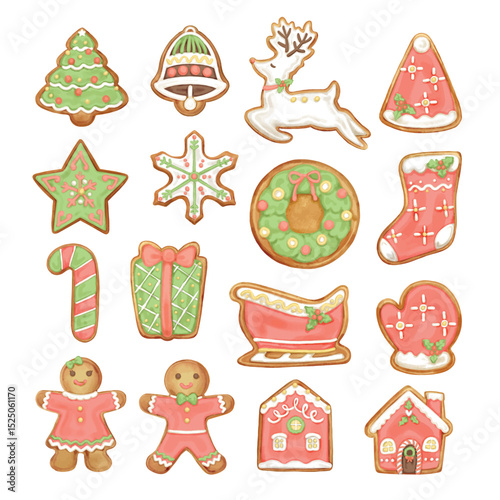 Elements vector of christmas ginger biscuit set.
