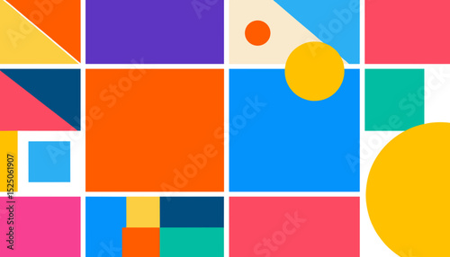 Colorful Geometric Abstract Background with Squares and Circles in Flat Style