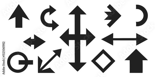 Black Arrow Set Curving, Pointing, Directional, and Circular Arrows for Navigation or Interface Designs