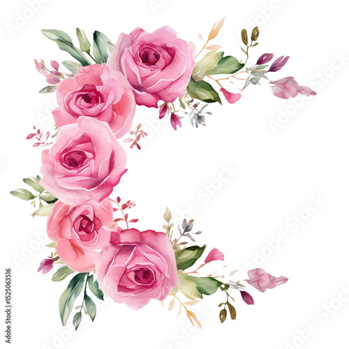 pink roses frame watercolor illustration