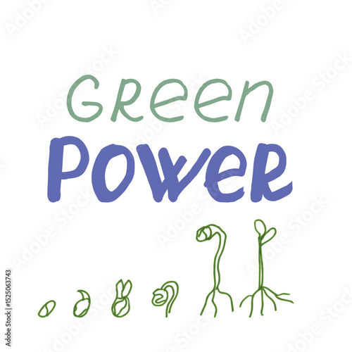 Green Power Microgreens Growth Stages with Bold Hand Lettering
