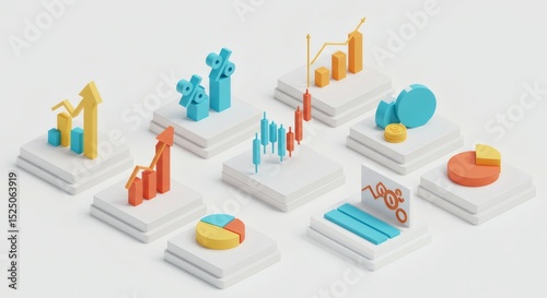 3D Isometric Charts and Graphs Data Visualization for Business and Finance